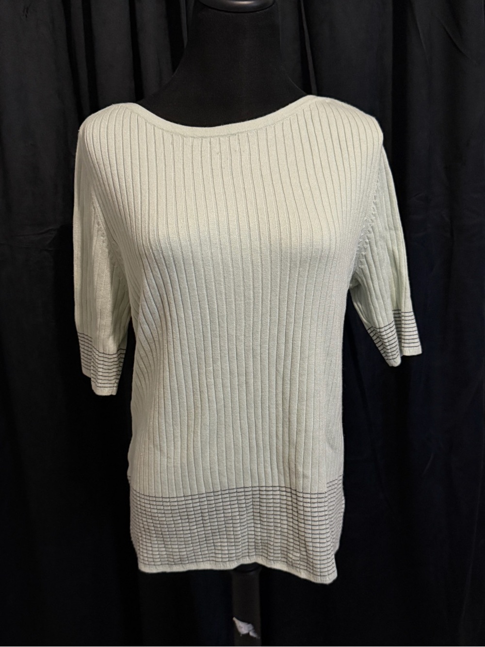 Women's Mint Green Ribbed Short-Sleeve Sweater
